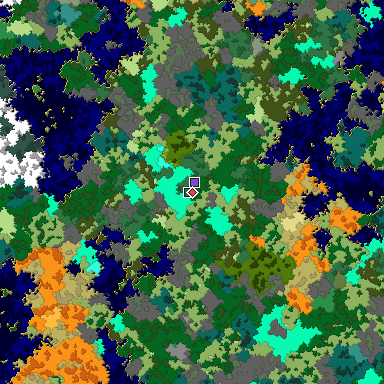 Predicted biome map of Java 1.16 seed 7923913198388401074 around estimated spawn