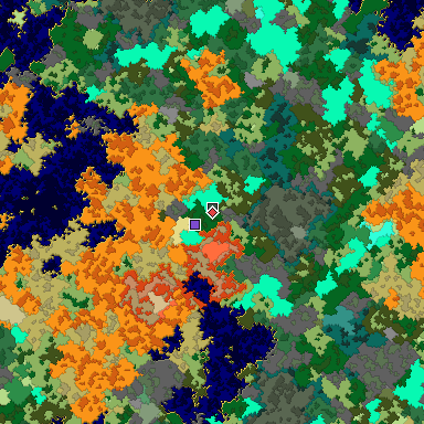 Predicted biome map of Java 1.16 seed -5591981712174291759 around estimated spawn