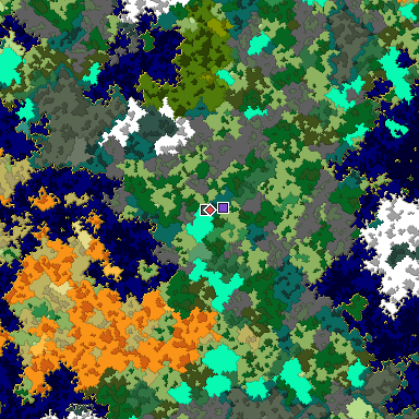Predicted biome map of Java 1.16 seed 5053250074282701084 around estimated spawn