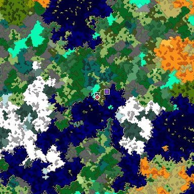 Predicted biome map of Java 1.16 seed 482170035700647657 around estimated spawn