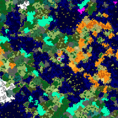 Predicted biome map of Java 1.16 seed 1856232690169469597 around estimated spawn