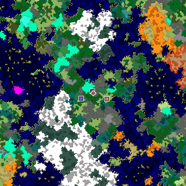 Predicted biome map of Java 1.16 seed -7180452993482307001 around estimated spawn