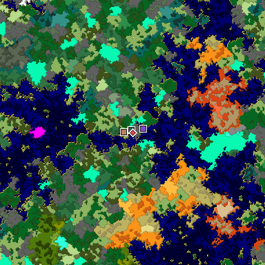 Predicted biome map of Java 1.16 seed -7482400478628800689 around estimated spawn