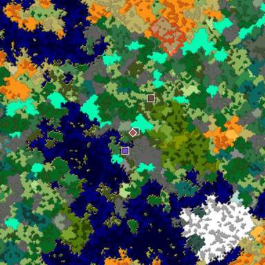 Predicted biome map of Java 1.16 seed -1489933301699726193 around estimated spawn