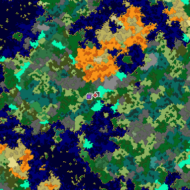Predicted biome map of Java 1.16 seed 4679379068565215762 around estimated spawn