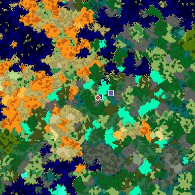 Predicted biome map of Java 1.16 seed 981076324914188860 around estimated spawn