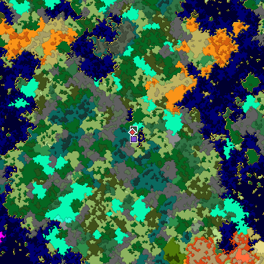 Predicted biome map of Java 1.16 seed 7165593827854057197 around estimated spawn
