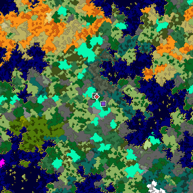 Predicted biome map of Java 1.16 seed 4134276684617528281 around estimated spawn