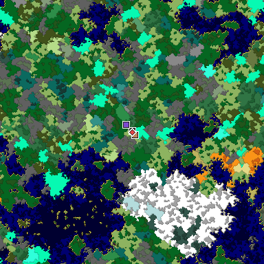 Predicted biome map of Java 1.16 seed -6737957140901164067 around estimated spawn