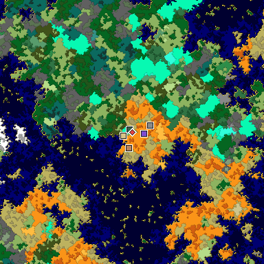 Predicted biome map of Java 1.16 seed 5177336754039637840 around estimated spawn