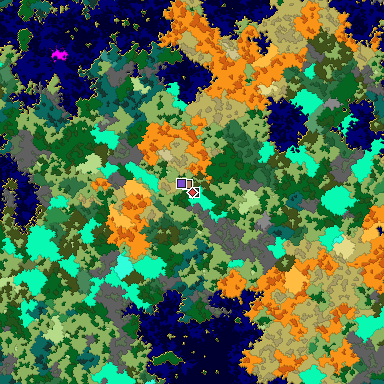Predicted biome map of Java 1.16 seed 4064177306019050725 around estimated spawn