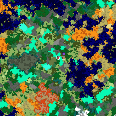 Predicted biome map of Java 1.16 seed 4454157233677049771 around estimated spawn