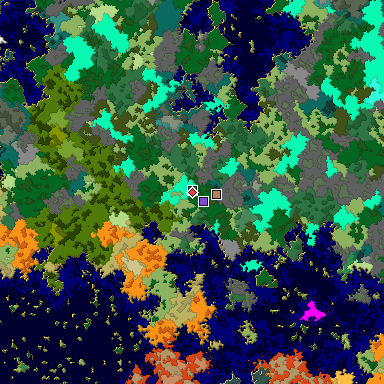 Predicted biome map of Java 1.16 seed -2463661558485464337 around estimated spawn