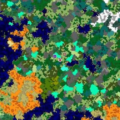 Predicted biome map of Java 1.16 seed 5181909120643693837 around estimated spawn