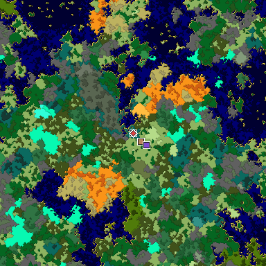 Predicted biome map of Java 1.16 seed -1718824419404213594 around estimated spawn