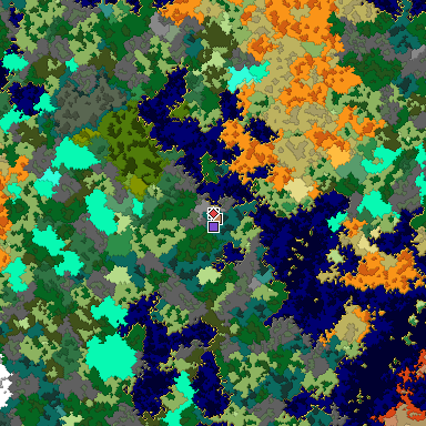 Predicted biome map of Java 1.16 seed 797958923878708508 around estimated spawn