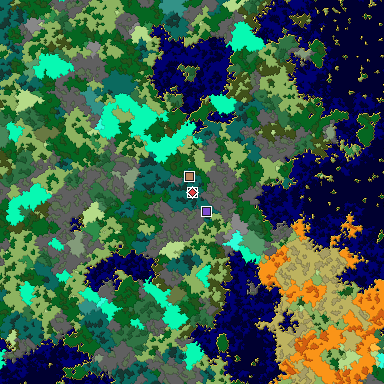 Predicted biome map of Java 1.16 seed 4341701904330199659 around estimated spawn