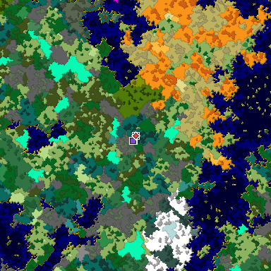 Predicted biome map of Java 1.16 seed 1921987303862835018 around estimated spawn