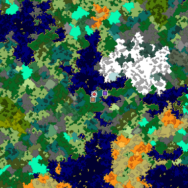 Predicted biome map of Java 1.16 seed 8558542400684029488 around estimated spawn