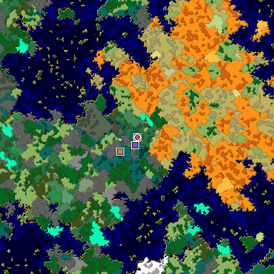 Predicted biome map of Java 1.16 seed 8021623294168482840 around estimated spawn