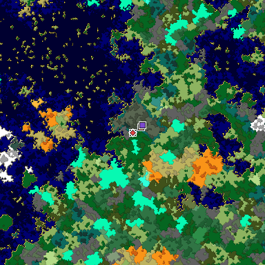Predicted biome map of Java 1.16 seed -857749660236939065 around estimated spawn