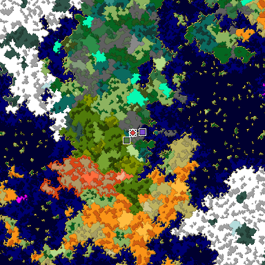 Predicted biome map of Java 1.16 seed -4326786419179992141 around estimated spawn