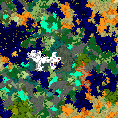 Predicted biome map of Java 1.16 seed -2324362578916722761 around estimated spawn