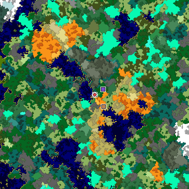 Predicted biome map of Java 1.16 seed -4112061387883308187 around estimated spawn