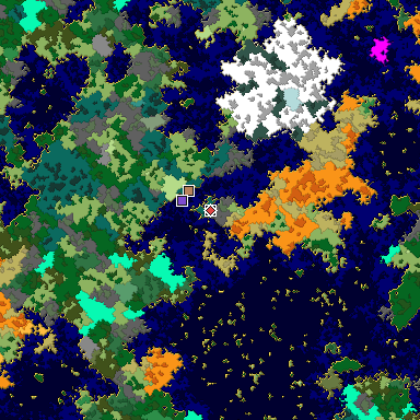 Predicted biome map of Java 1.16 seed 2248133645857534134 around estimated spawn