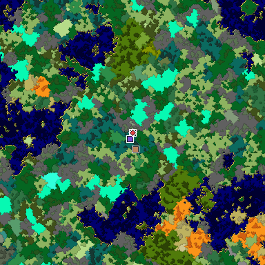 Predicted biome map of Java 1.16 seed 8169459522086037173 around estimated spawn