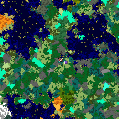 Predicted biome map of Java 1.16 seed 2922766659098846415 around estimated spawn