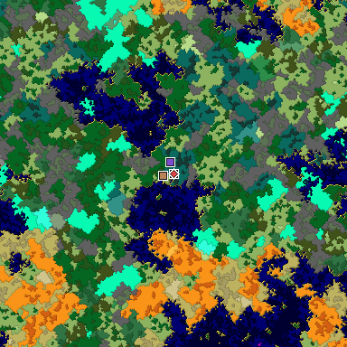 Predicted biome map of Java 1.16 seed -91707164351294309 around estimated spawn