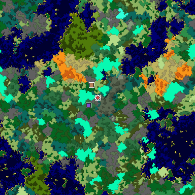 Predicted biome map of Java 1.16 seed 5217704587143466894 around estimated spawn