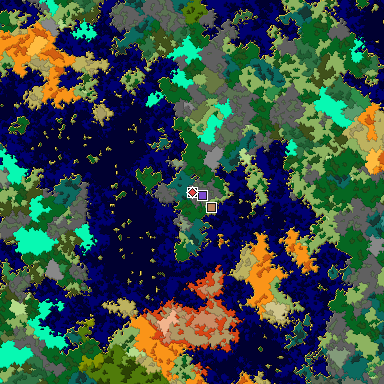Predicted biome map of Java 1.16 seed -7134410044604254903 around estimated spawn