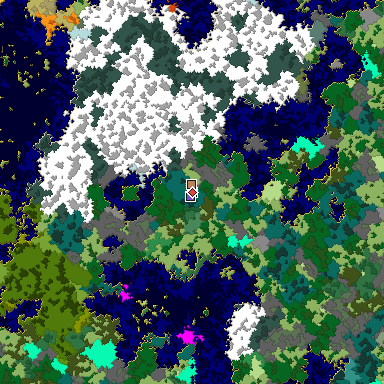 Predicted biome map of Java 1.16 seed -3034831907739443902 around estimated spawn