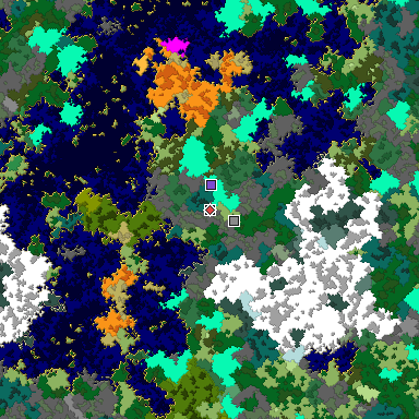 Predicted biome map of Java 1.16 seed -6016647083390064676 around estimated spawn