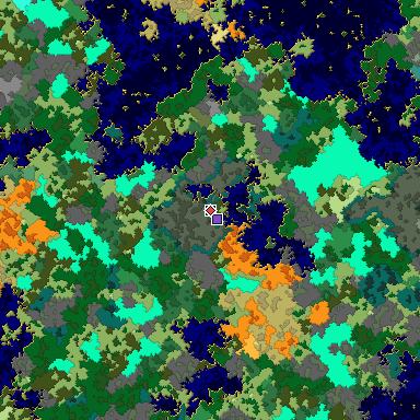 Predicted biome map of Java 1.16 seed -2825259443793329771 around estimated spawn