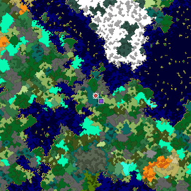 Predicted biome map of Java 1.16 seed -9189870560775138977 around estimated spawn