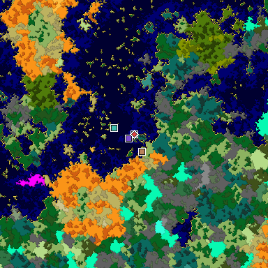 Predicted biome map of Java 1.16 seed 6860894091819758687 around estimated spawn