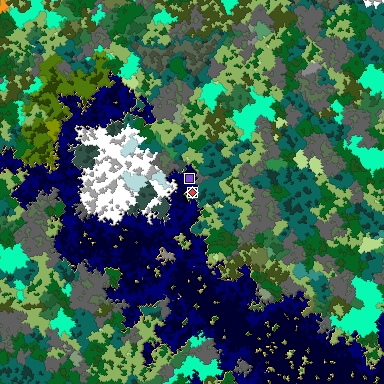 Predicted biome map of Java 1.16 seed 3566489872341062601 around estimated spawn
