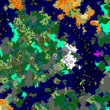 Predicted biome map of Java 1.16 seed -3655369544395321370 around estimated spawn
