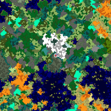 Predicted biome map of Java 1.16 seed 7741758103788445362 around estimated spawn