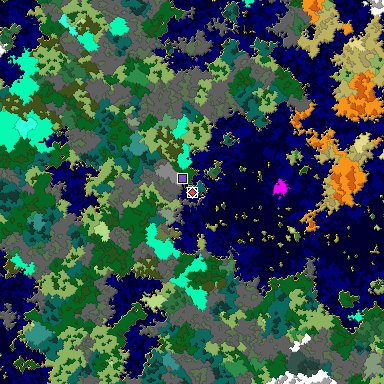Predicted biome map of Java 1.16 seed 2677810839007036806 around estimated spawn