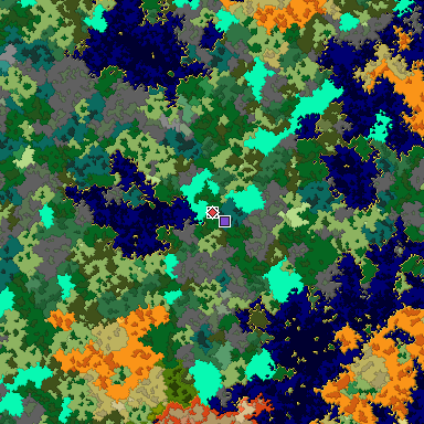 Predicted biome map of Java 1.16 seed -7139461982751548897 around estimated spawn