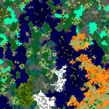 Predicted biome map of Java 1.16 seed -644327782757159971 around estimated spawn