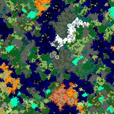 Predicted biome map of Java 1.16 seed -1632355141260483383 around estimated spawn