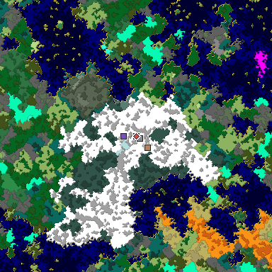 Predicted biome map of Java 1.16 seed -1694234896713156649 around estimated spawn