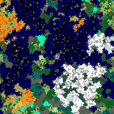 Predicted biome map of Java 1.16 seed -6925342968355991349 around estimated spawn