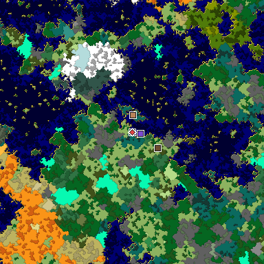 Predicted biome map of Java 1.16 seed -8403370799977869821 around estimated spawn