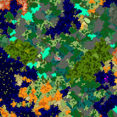 Predicted biome map of Java 1.16 seed 1034250461787363027 around estimated spawn